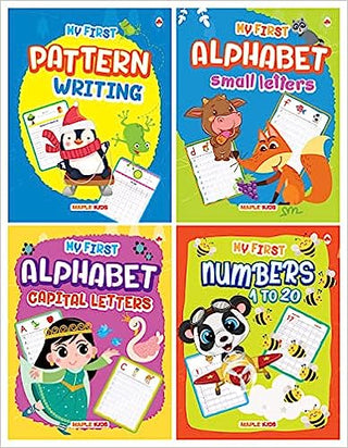 Writing Practice Books for Kids (Set of 4 Books) - Learn and Practice - Pattern Writing, Numbers 1-20, ABC Capital Letters, Small Letters - 3 Years to 5 Years Old Children - LKG