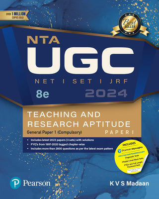 Pearson - NTA UGC NET /SET/JRF Paper 1, Teaching and Research Aptitude – 2024, Includes latest 2023 paper (3 Sets with Solutions) & chapter wise PYQ’s: 1997-2020, Includes 2600+ Questions