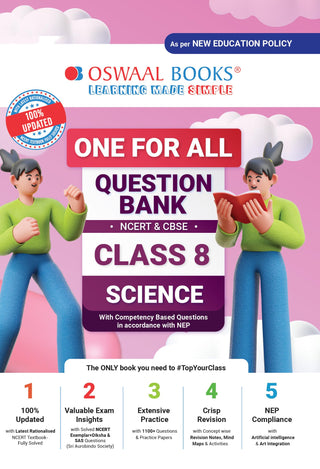 Oswaal One for All Question Bank NCERT आणि CBSE, वर्ग-8 विज्ञान (२०२३-२४ परीक्षेसाठी)