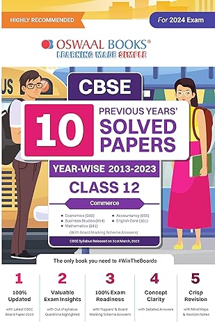 Oswaal CBSE 10 Previous Years' Solved Papers, Yearwise (2013-2023) Commerce (Economics, Business studies, Mathematics, Accountancy, English Core)Class 12 Book (For 2024 Exam)