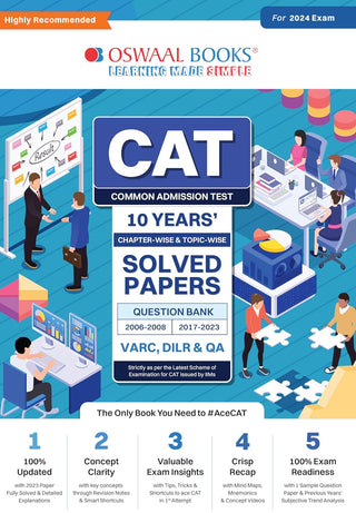 Oswaal CAT 10 Years Chapter-Wise & Topic-Wise Solved Papers (VARC, DILR & QA) (2006 - 2008 & 2017-2023) For 2024 Exam