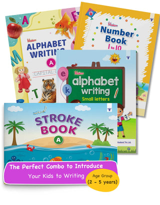 Nursery Writing Books for Kids in English | 2 to 5 Years Old Children | Learn and Practice ABCD Capital and Small Alphabet, 1 to 10 Numbers, Tracing Strokes and Pattern Writing Activities | Set of 4 Books
