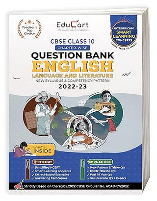 Educart CBSE इयत्ता 10 इंग्रजी भाषा आणि साहित्य 2022-23 साठी नवीन प्रश्न बँक पुस्तक (मागील वर्षे, नवीनतम अभ्यासक्रम आणि नमुना 2022 समाविष्ट आहे)