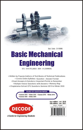 Basic Mechanical Engineering for  GTU 18 Course  (I/II-COMMON - 3110006) (Decode)