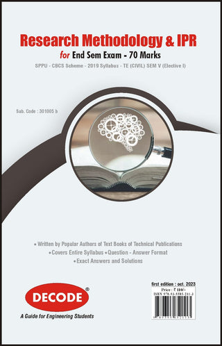 Research Methodology and IPR for SPPU 19 Course (TE - SEM V - CIVIL - 301005 b) - Elective I (Decode)
