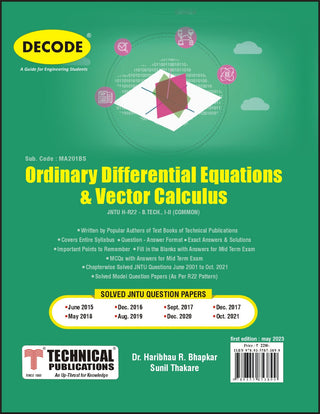 Ordinary Differential Equations and Vector Calculus for JNTU-H 22 Course (I - II - AI & DS / CIVIL  / CSE / IT/ CSBS / ECE / EEE / MECH  -  MA201BS) (Decode)