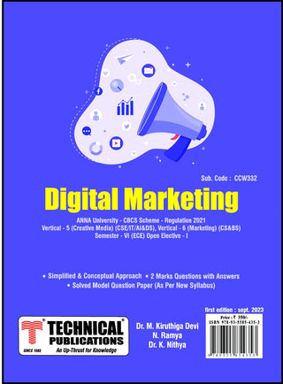 Digital Marketing for BE Anna University R21CBCS (V, VI, VII, VIII (Vertical V -  CSE / IT / AI&DS, Vertical VI - CS&BS, VI - ECE/Open Elective-I - CCW332))