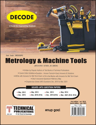 JNTU-H 18 कोर्ससाठी मेट्रोलॉजी आणि मशीन टूल्स (III - I - MECH. - ME503PC) (डीकोड)