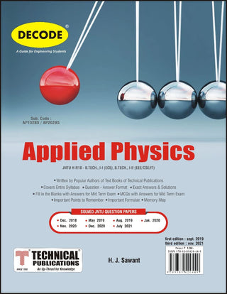 Applied Physics  for JNTU-H 18 Course  (I - I - ECE - AP102BS) & (I - II - CSE/IT/EEE & I - I - AI and ML, AI & DS/CSE (AI & ML), CSE (IoT), & ECM  - AP202BS) (Decode) (OLD EDITION)