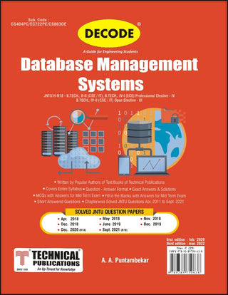 DATA BASE MANAGEMENT SYSTEMS for JNTU-H 18 Course (II - II - CSE/IT - CS404PC) , (IV - I - ECE -EC722PE - Professional Elective – IV) & (IV - II - CSE/IT/Open Elective-III -  CS803OE) (Decode)