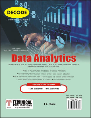 JNTU-H 18 अभ्यासक्रमासाठी डेटा विश्लेषण (III - I - CSE/IT/Prof. Elec.-I - CS513PE) (डीकोड)