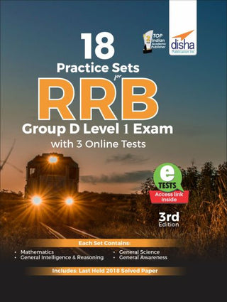 RRB/ RRC गट डी स्तर 1 परीक्षेसाठी 3 ऑनलाइन चाचण्यांसह 18 सराव संच 3री आवृत्ती
