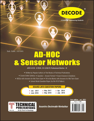 JNTU-H 18 कोर्ससाठी तदर्थ आणि सेन्सर नेटवर्क (IV - I - CSE / IT - CS715PE) - व्यावसायिक निवडक - IV (डीकोड)