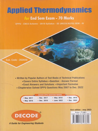 Applied Thermodynamics for SPPU 19 Course (SE - IV - MECH. /AUTO.-  202048) (Decode) (END SEM)