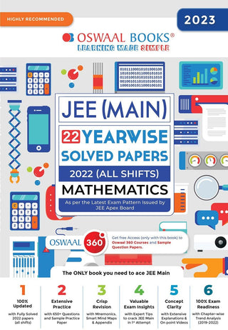 Oswaal JEE (Main) 22 Yearwise Solved Papers 2022 (All Shifts) Mathematics Book (For 2023 Exam)