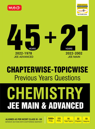 MTG 45 + 21 वर्षे JEE Main आणि IIT JEE Advanced मागील वर्षे प्रकरणनिहाय सोल्युशन्स रसायनशास्त्रासह सोडवलेले पेपर