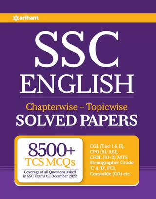 SSC English Chapterwise Topicwise Solved Papers 8500+TCS MCQs
