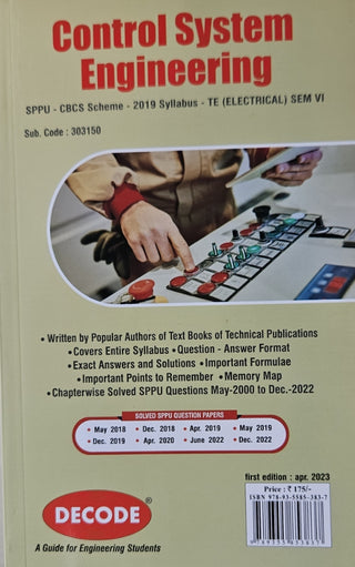 Control System Engineering for SPPU 19 Course (TE - VI - Electrical - 303150)  (Decode) (END SEM)